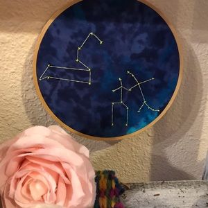 Leo + Gemini Constellation Embroidery Wallhanging